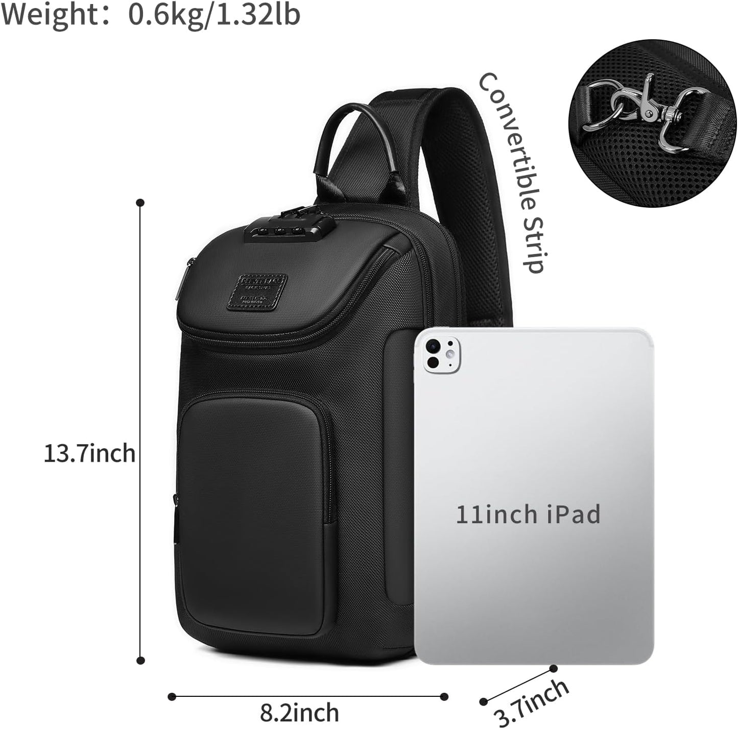Sling Backpack Sling Bag Crossbody Backpack Shoulder Casual Daypack Rucksack for Men (Black1)