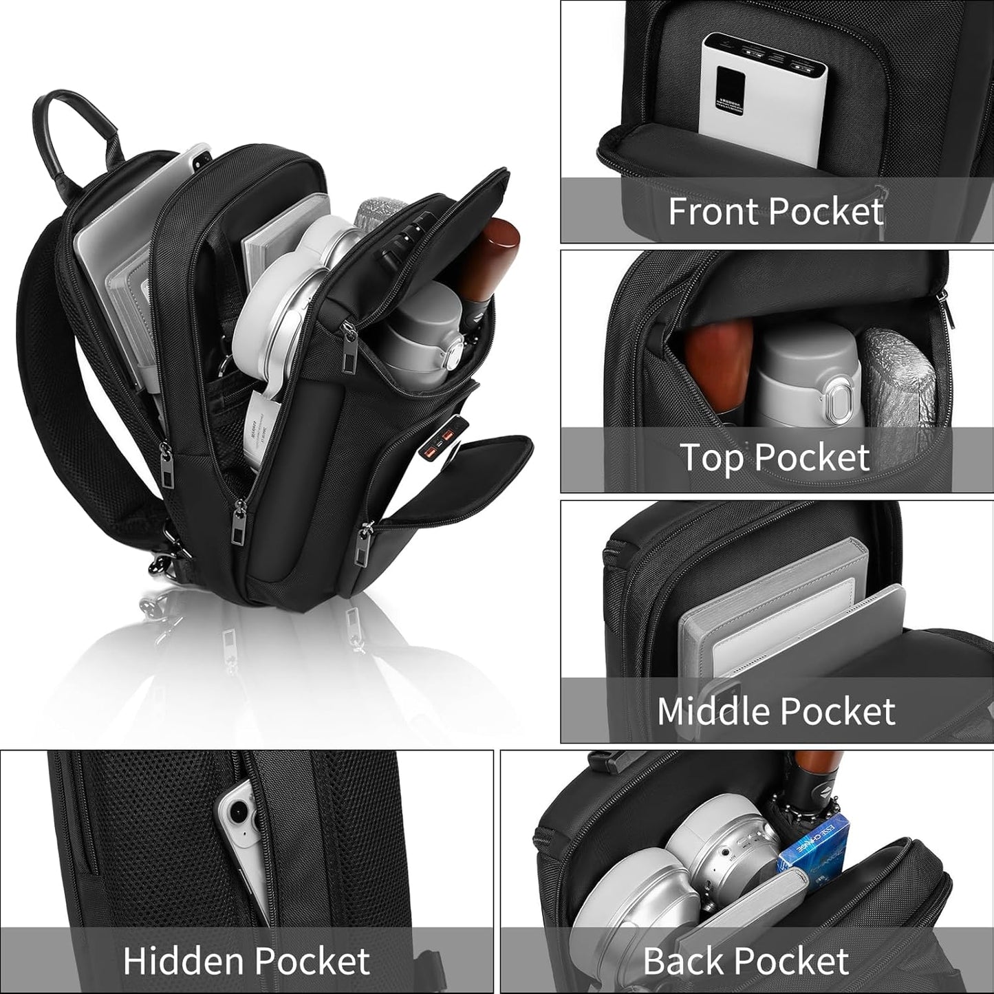 Sling Backpack Sling Bag Crossbody Backpack Shoulder Casual Daypack Rucksack for Men (Black1)