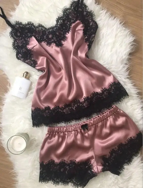Luxe Poly Satin Lace Sleepwear Set