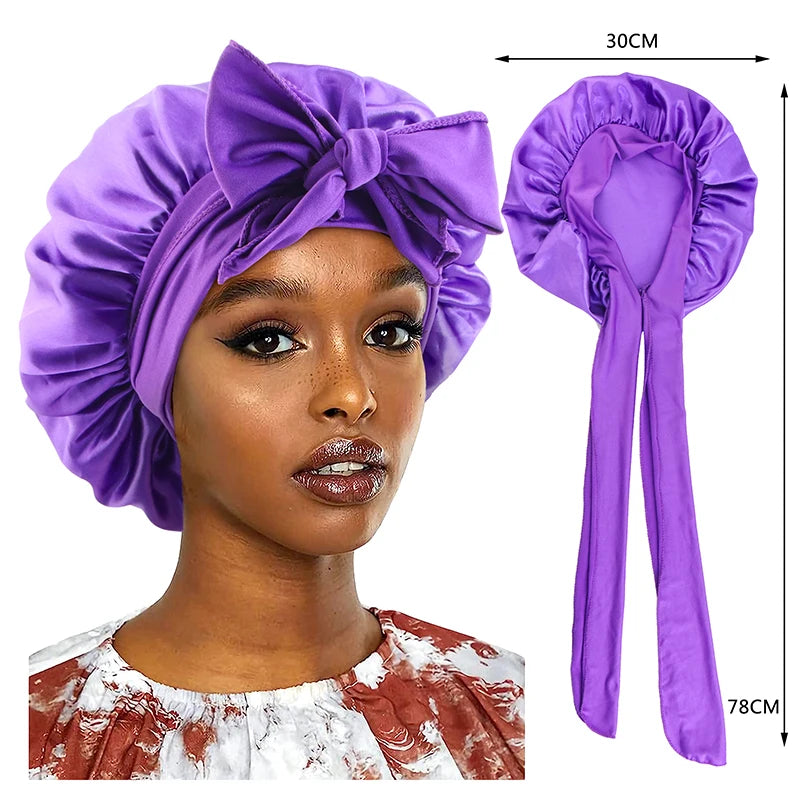 Luxury Satin Sleep Cap – Wide Band Stretch Bonnet for Women | Night Hair Protection & Shower Cap