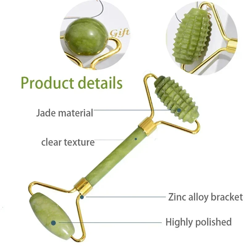 Natural Jade Roller & Gua Sha Set – Facial Lifting, Puffiness Reduction & Relaxation Massage Tools