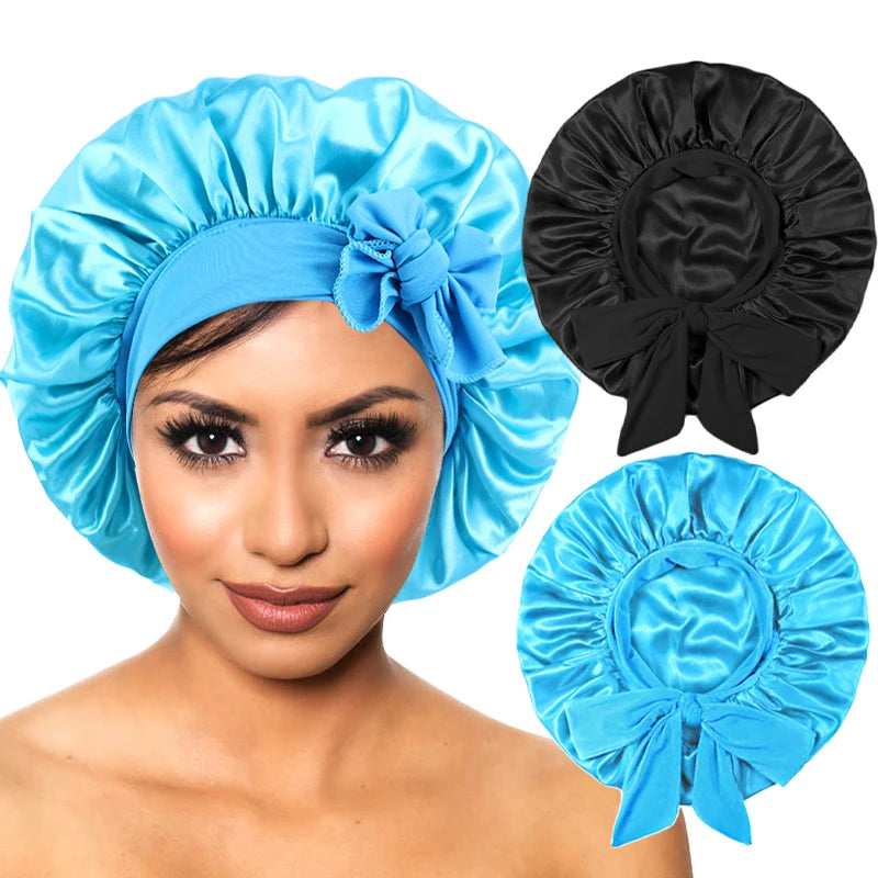 Luxury Satin Sleep Cap – Wide Band Stretch Bonnet for Women | Night Hair Protection & Shower Cap