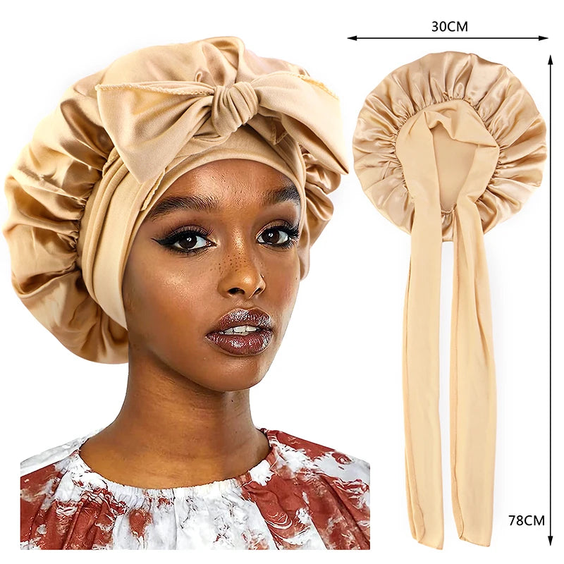 Luxury Satin Sleep Cap – Wide Band Stretch Bonnet for Women | Night Hair Protection & Shower Cap
