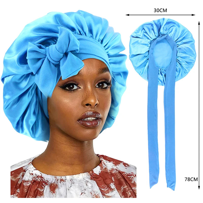 Luxury Satin Sleep Cap – Wide Band Stretch Bonnet for Women | Night Hair Protection & Shower Cap
