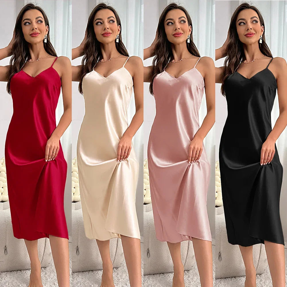 ✨ Elegant Satin Long Nightdress – Women’s Luxury Sleepwear & Loungewear