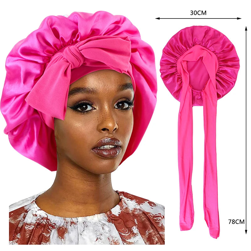 Luxury Satin Sleep Cap – Wide Band Stretch Bonnet for Women | Night Hair Protection & Shower Cap
