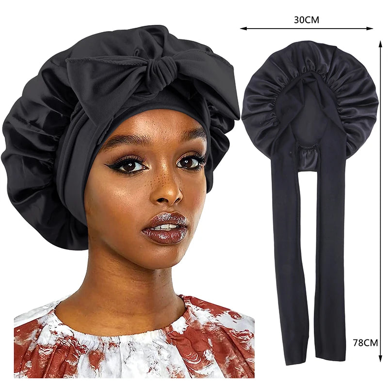 Luxury Satin Sleep Cap – Wide Band Stretch Bonnet for Women | Night Hair Protection & Shower Cap