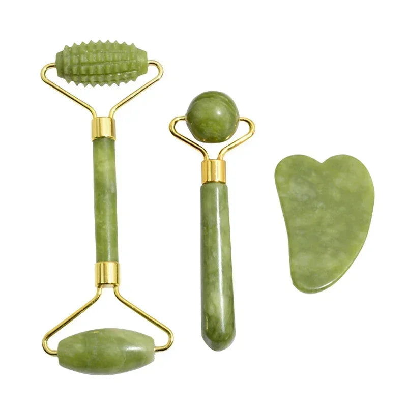Natural Jade Roller & Gua Sha Set – Facial Lifting, Puffiness Reduction & Relaxation Massage Tools