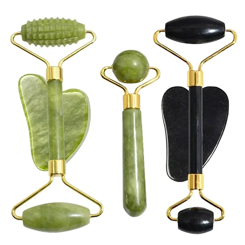 Natural Jade Roller & Gua Sha Set – Facial Lifting, Puffiness Reduction & Relaxation Massage Tools