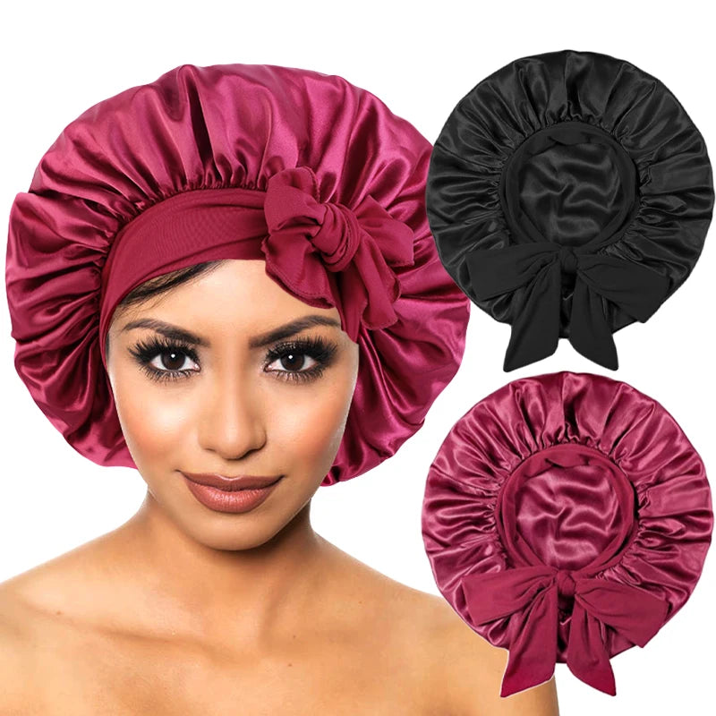 Luxury Satin Sleep Cap – Wide Band Stretch Bonnet for Women | Night Hair Protection & Shower Cap