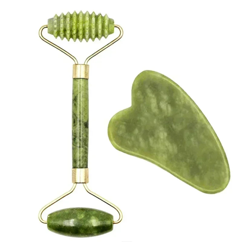 Natural Jade Roller & Gua Sha Set – Facial Lifting, Puffiness Reduction & Relaxation Massage Tools