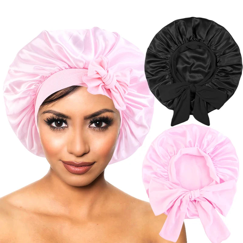Luxury Satin Sleep Cap – Wide Band Stretch Bonnet for Women | Night Hair Protection & Shower Cap