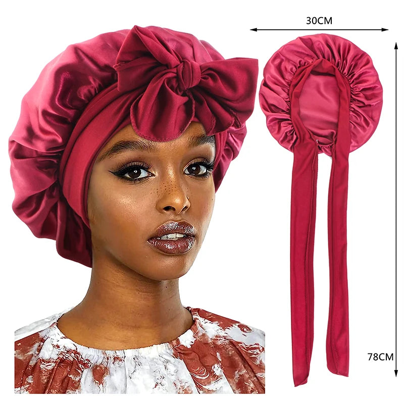 Luxury Satin Sleep Cap – Wide Band Stretch Bonnet for Women | Night Hair Protection & Shower Cap