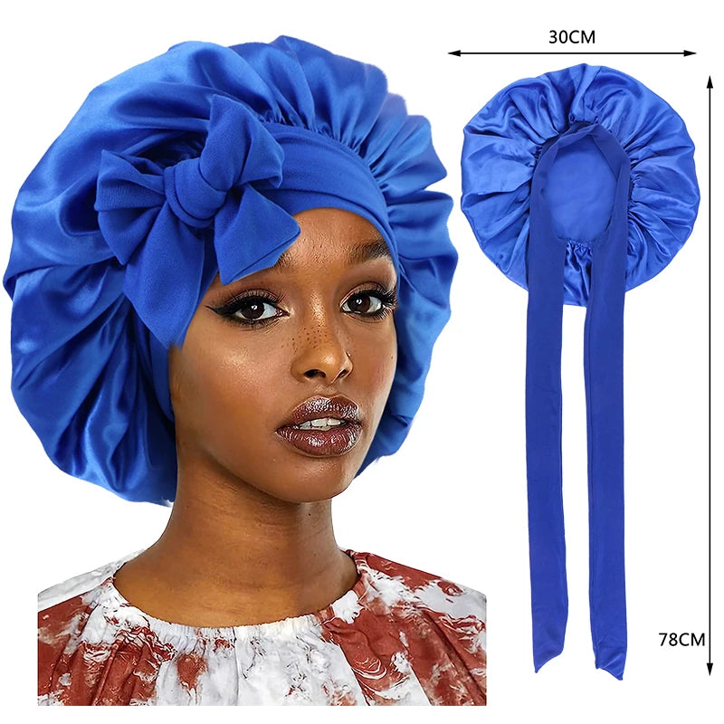 Luxury Satin Sleep Cap – Wide Band Stretch Bonnet for Women | Night Hair Protection & Shower Cap