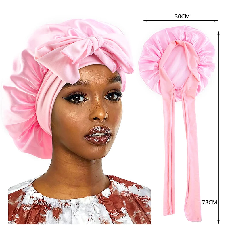 Luxury Satin Sleep Cap – Wide Band Stretch Bonnet for Women | Night Hair Protection & Shower Cap