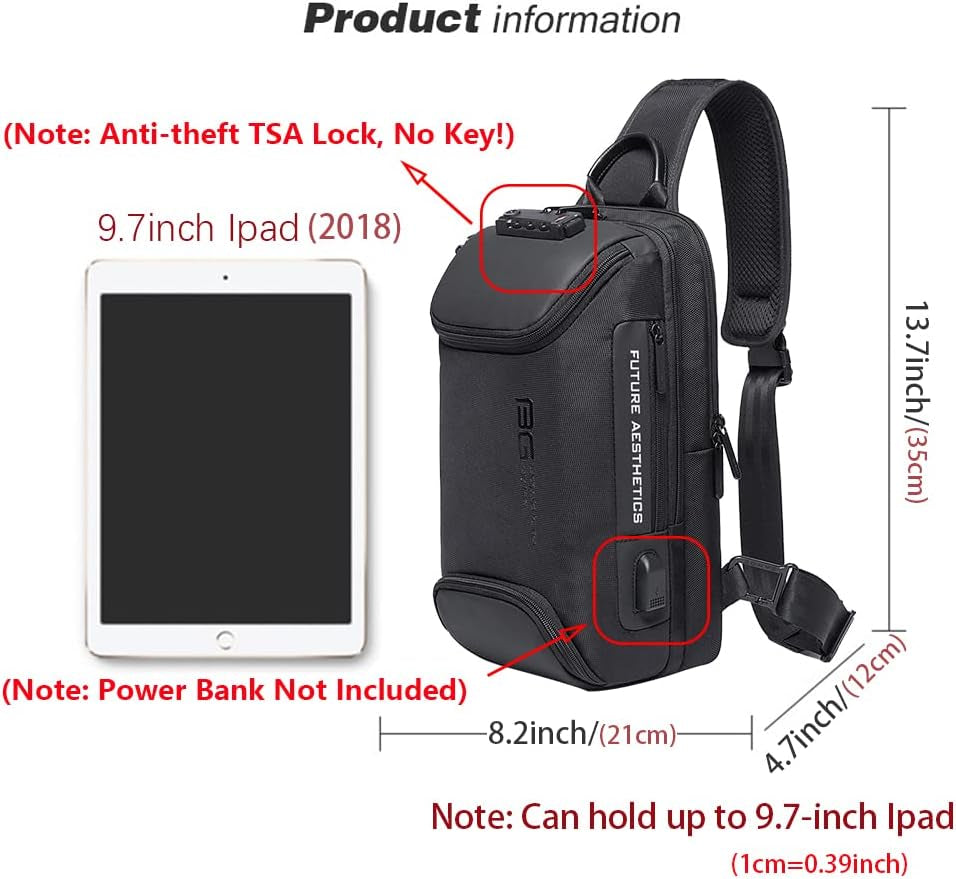 Sling Backpack Sling Bag Crossbody Backpack Shoulder Casual Daypack Rucksack for Men (Black 1