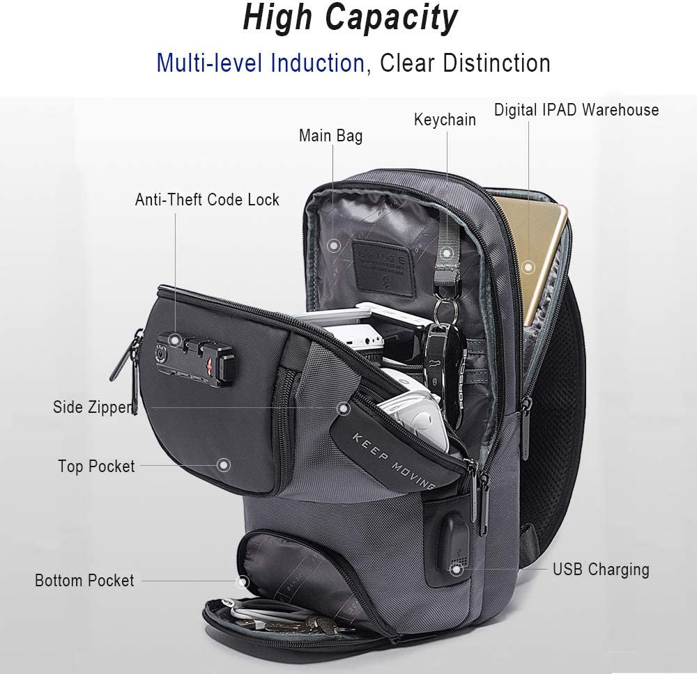 Sling Backpack Sling Bag Crossbody Backpack Shoulder Casual Daypack Rucksack for Men (Black 1