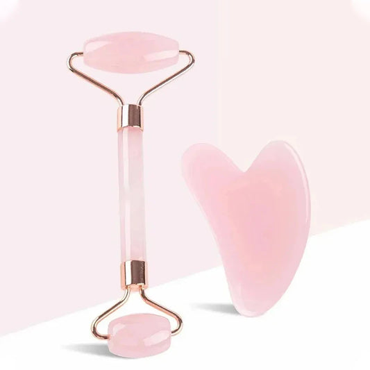 2-in-1 Rose Quartz-Style Face Roller & Gua Sha Kit – Cooling Facial Massage & Skin Revitalizer