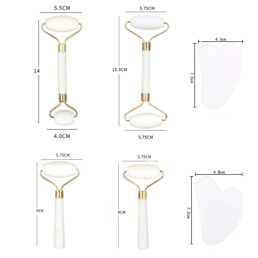 New White Jade Stone Massage Natural Quartz Scraper Jade Roller Gua Sha Set White Face Lifting Facial Massager Tool for Back