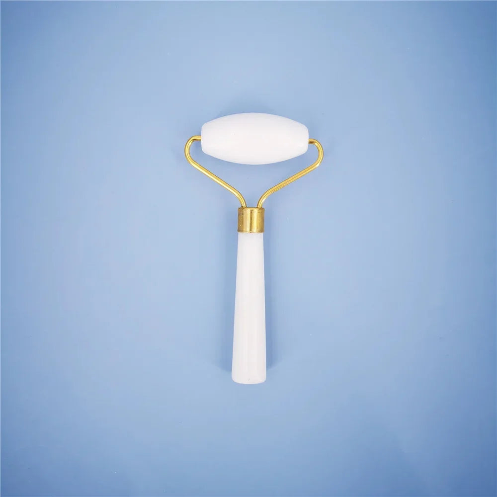 New White Jade Stone Massage Natural Quartz Scraper Jade Roller Gua Sha Set White Face Lifting Facial Massager Tool for Back