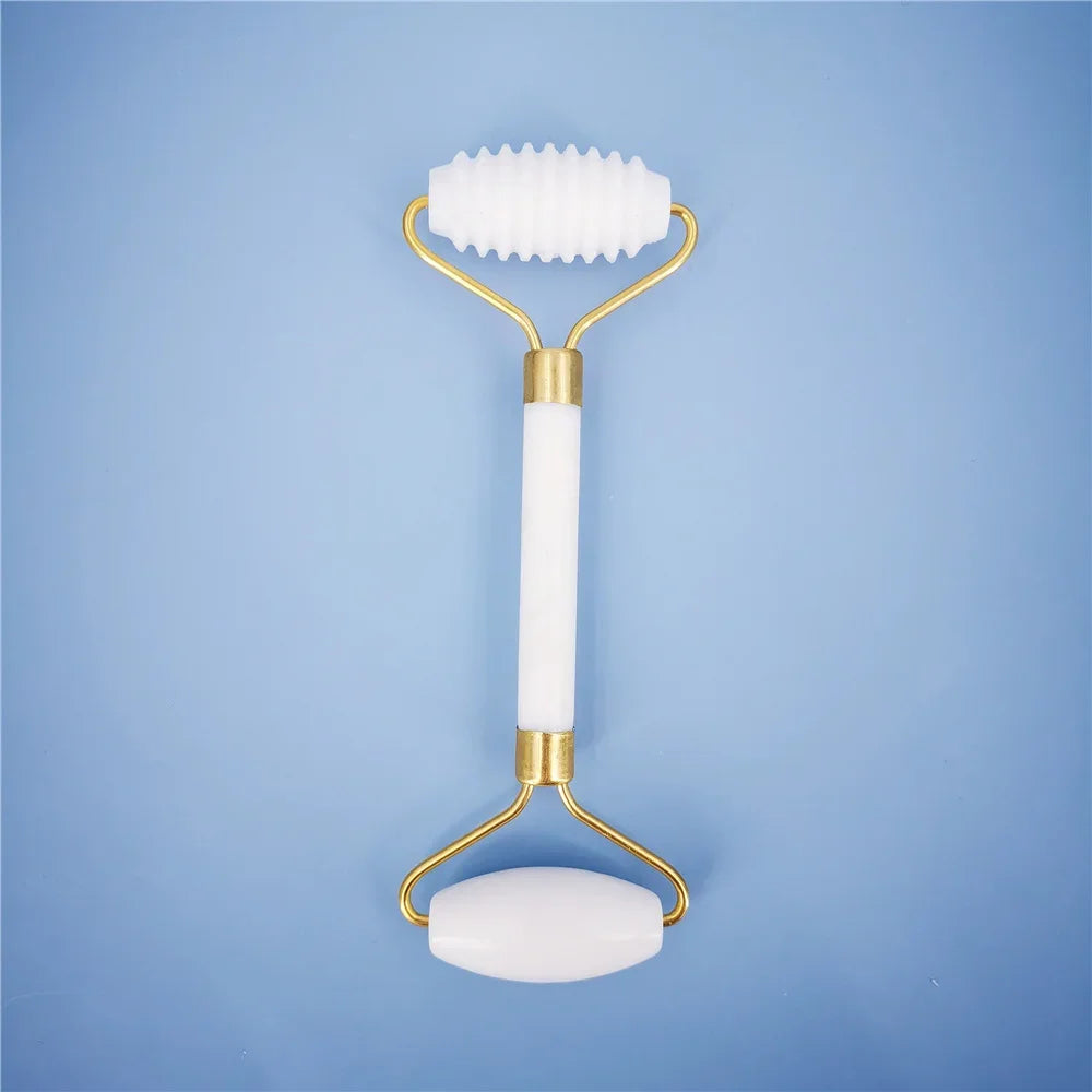 New White Jade Stone Massage Natural Quartz Scraper Jade Roller Gua Sha Set White Face Lifting Facial Massager Tool for Back